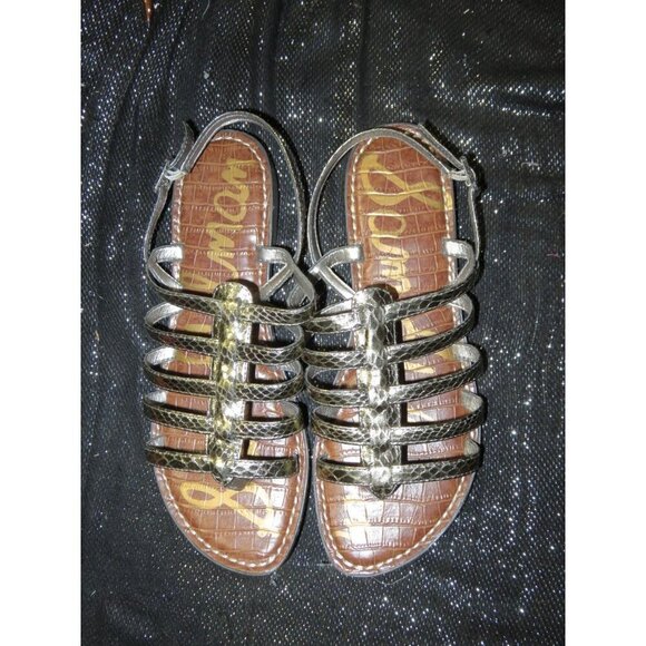 Sam Edelman Pewter Gilda Snakeskin Embossed Leather Gladiator Sandals size 8 - Picture 1 of 5
